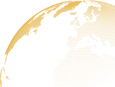 Stylized orange globe highlighting parts of Europe, Africa, and the Middle East.